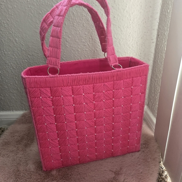 Pink Woven Women's Bag - Picture 3 of 6